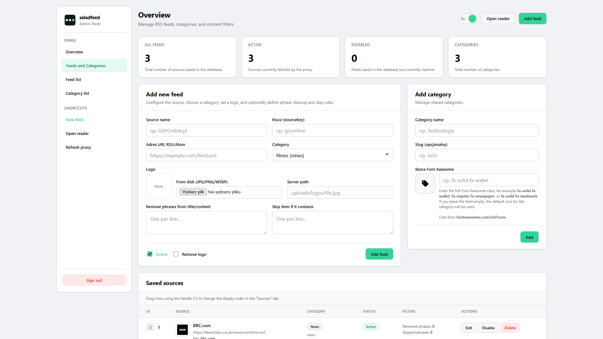 Admin panel view screenshot